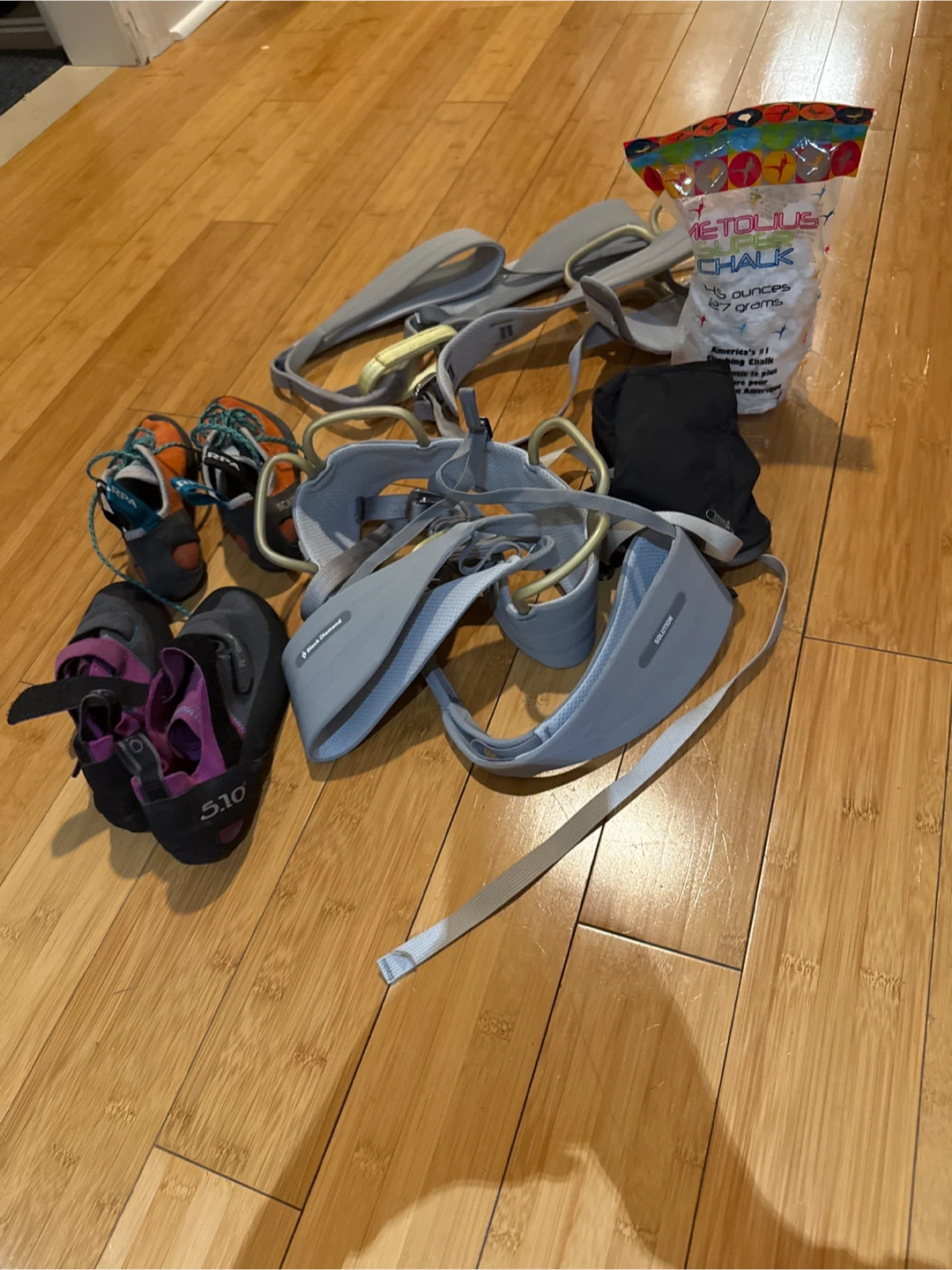 Climbing Gear Set: Harness, Shoes, and Chalk
