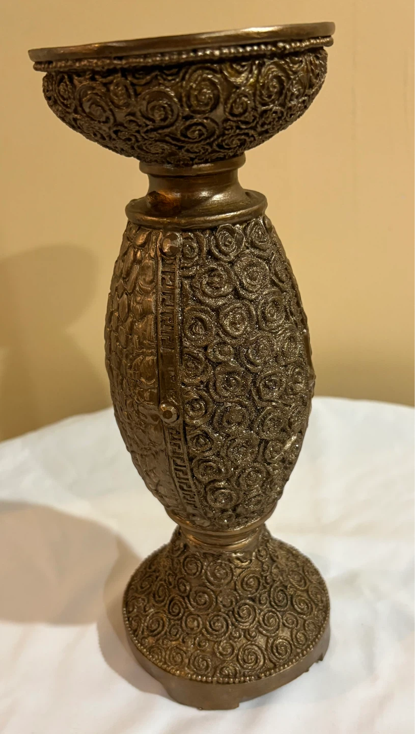 Vintage Ornate  Candlestick Holder Bronze Tone