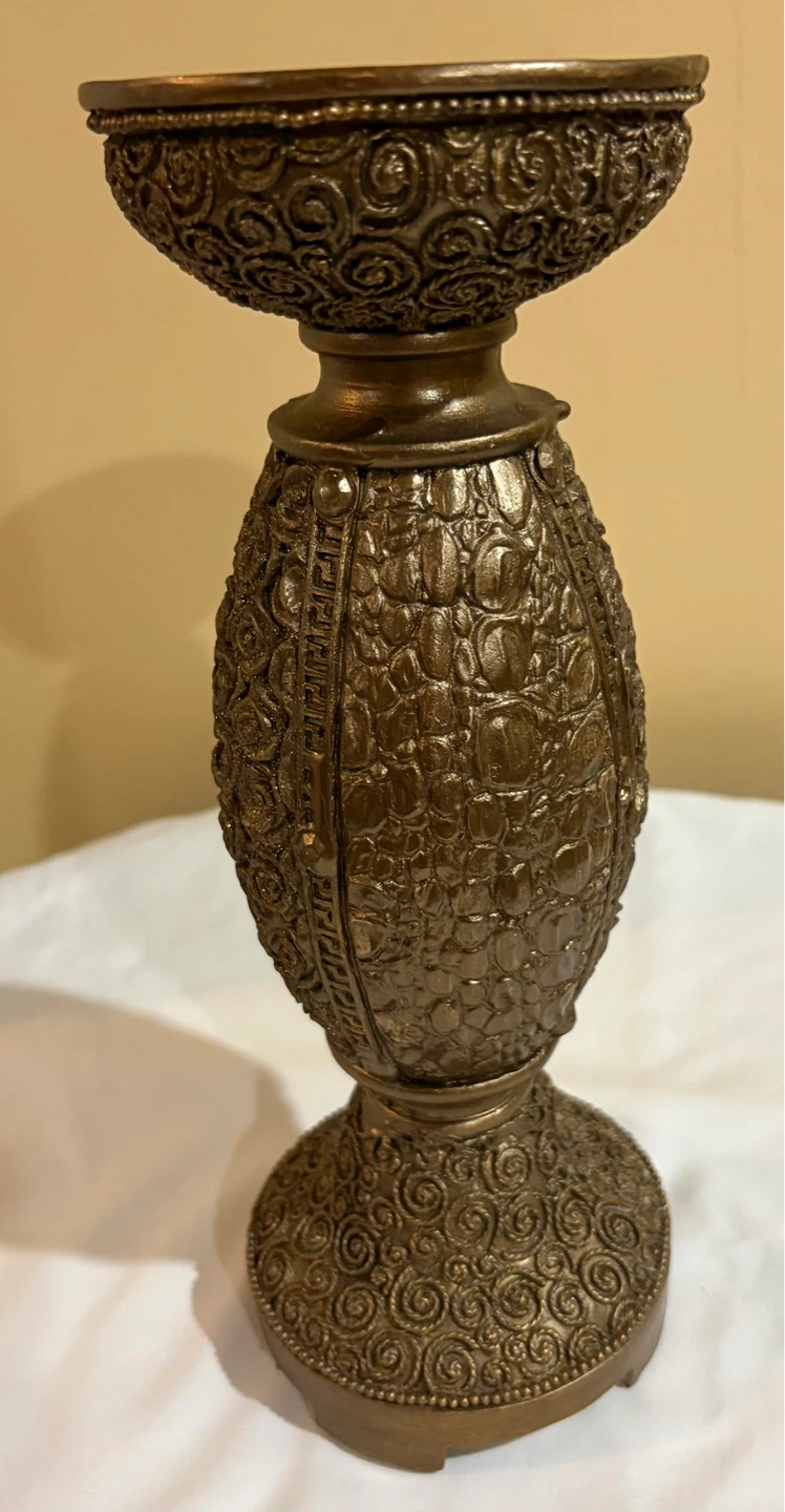 Vintage Ornate  Candlestick Holder Bronze Tone - photo 3