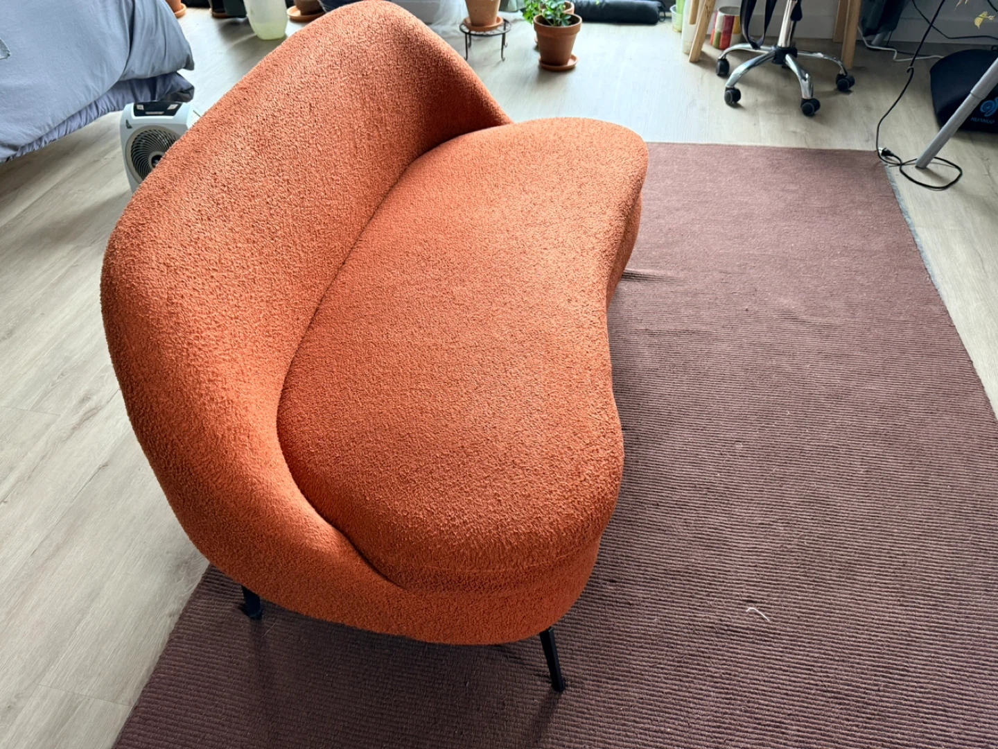 Orange Boucle Loveseat