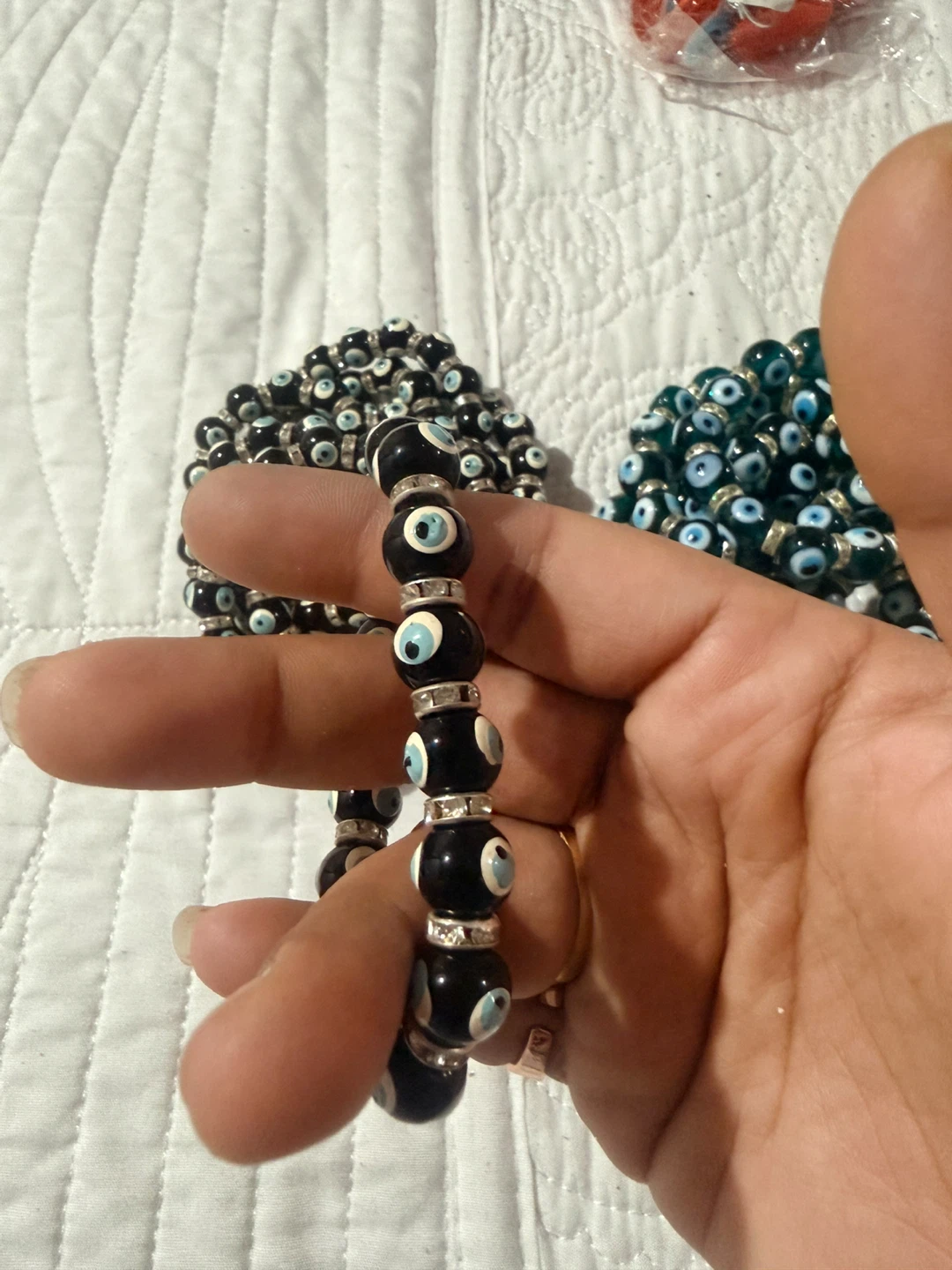 Evil Eye Beaded Bracelets - Blue, Green, White with Roses - photo 5