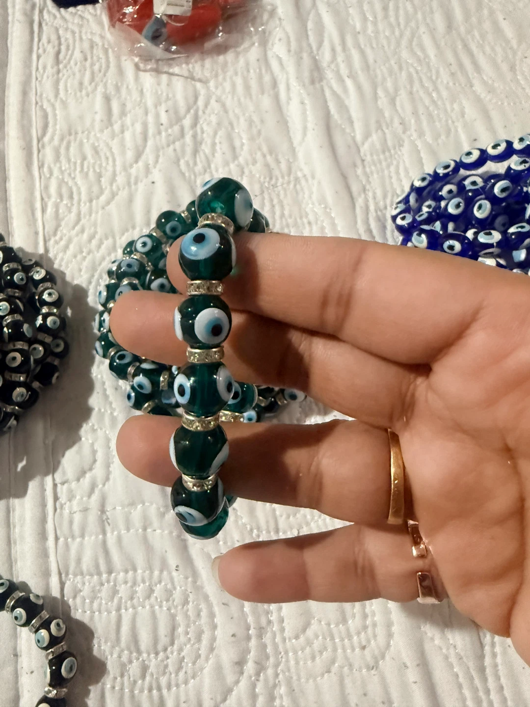 Evil Eye Beaded Bracelets - Blue, Green, White with Roses - photo 4