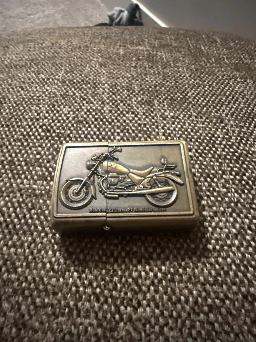 Vintage Brass Zippo Style Lighter with Motorcycle Design