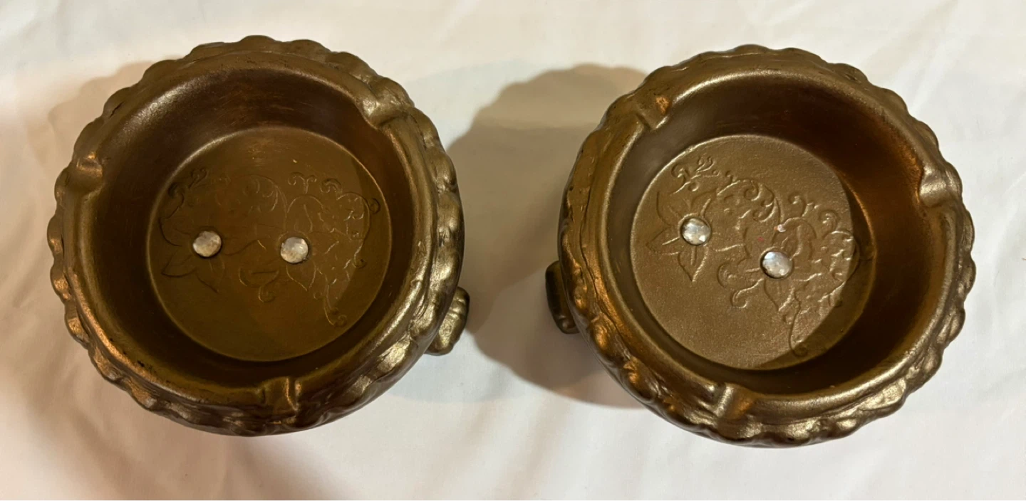 Ceramic Ornate Vintage Style Ashtray Set - Bronze Finish - photo 2