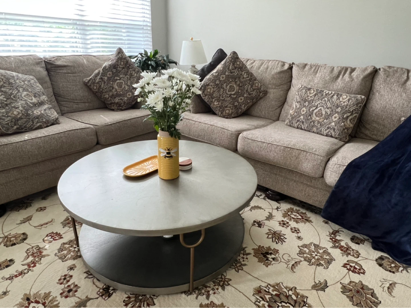 Sectional Sofa and round table with Pillows