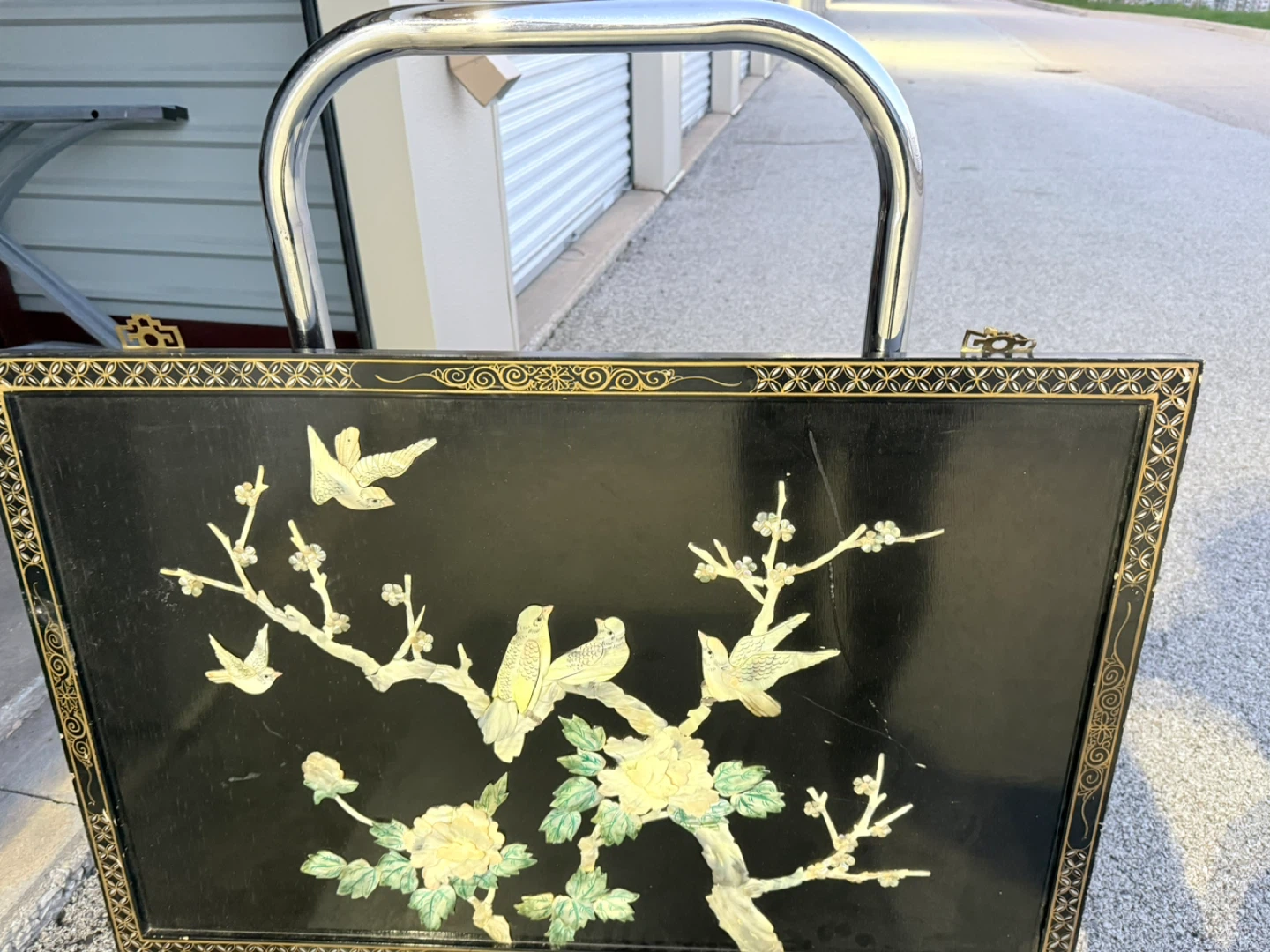 Vintage Lacquer Wall Art Panel with Birds and Flowers - photo 3
