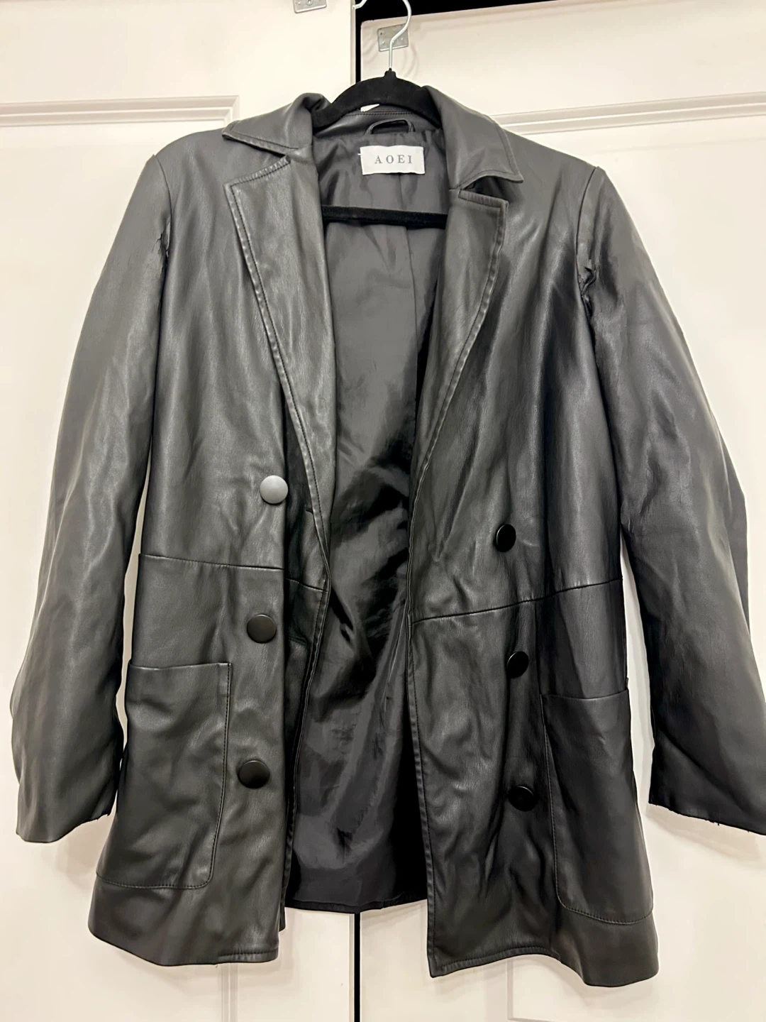 Faux leather lapel jacket