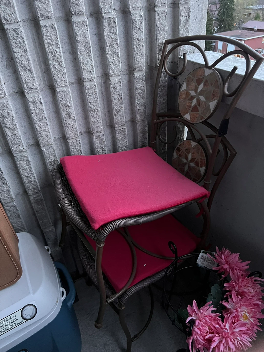 Wicker Patio Chair with Red Cushion x2