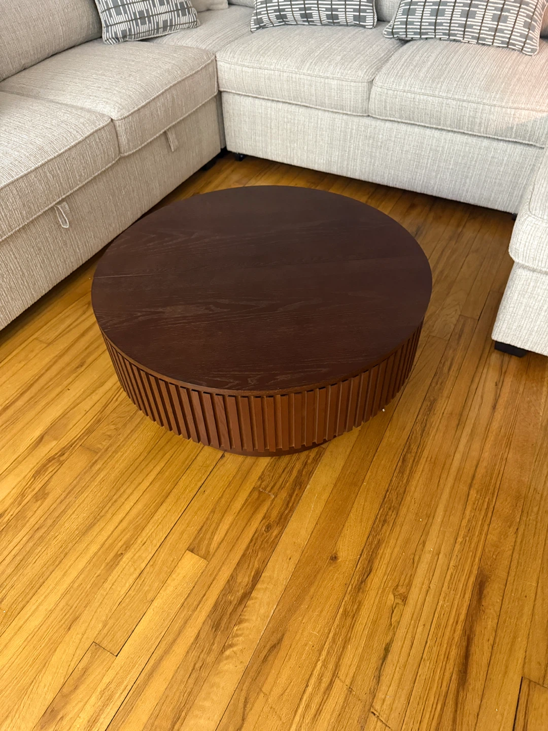 Brasen Modern Round Coffee Table with Storage - Brown - photo 2