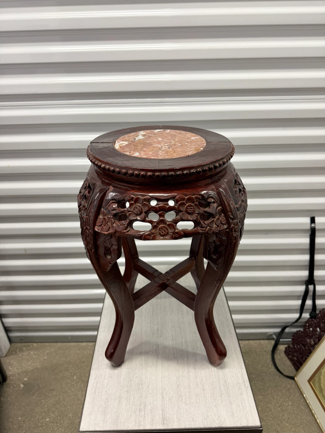 VTG 19th Century Chinese Rosewood Jardinière Marble Plant Stand