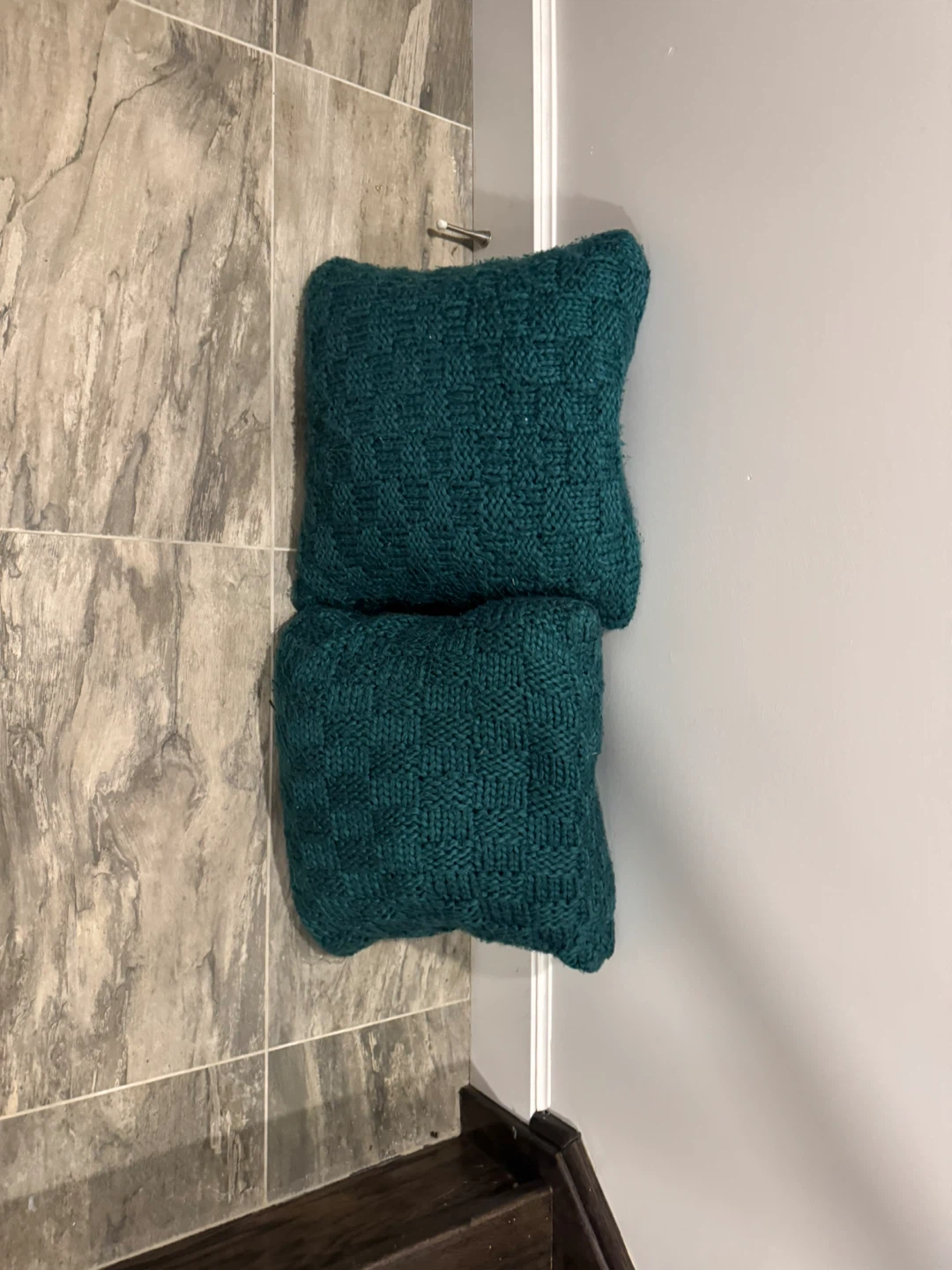Set of 2 Teal Woven Throw Pillows - photo 2