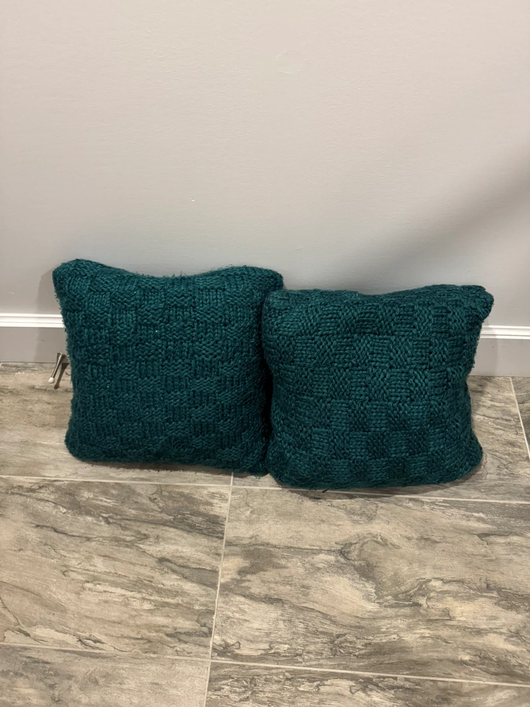 Set of 2 Teal Woven Throw Pillows