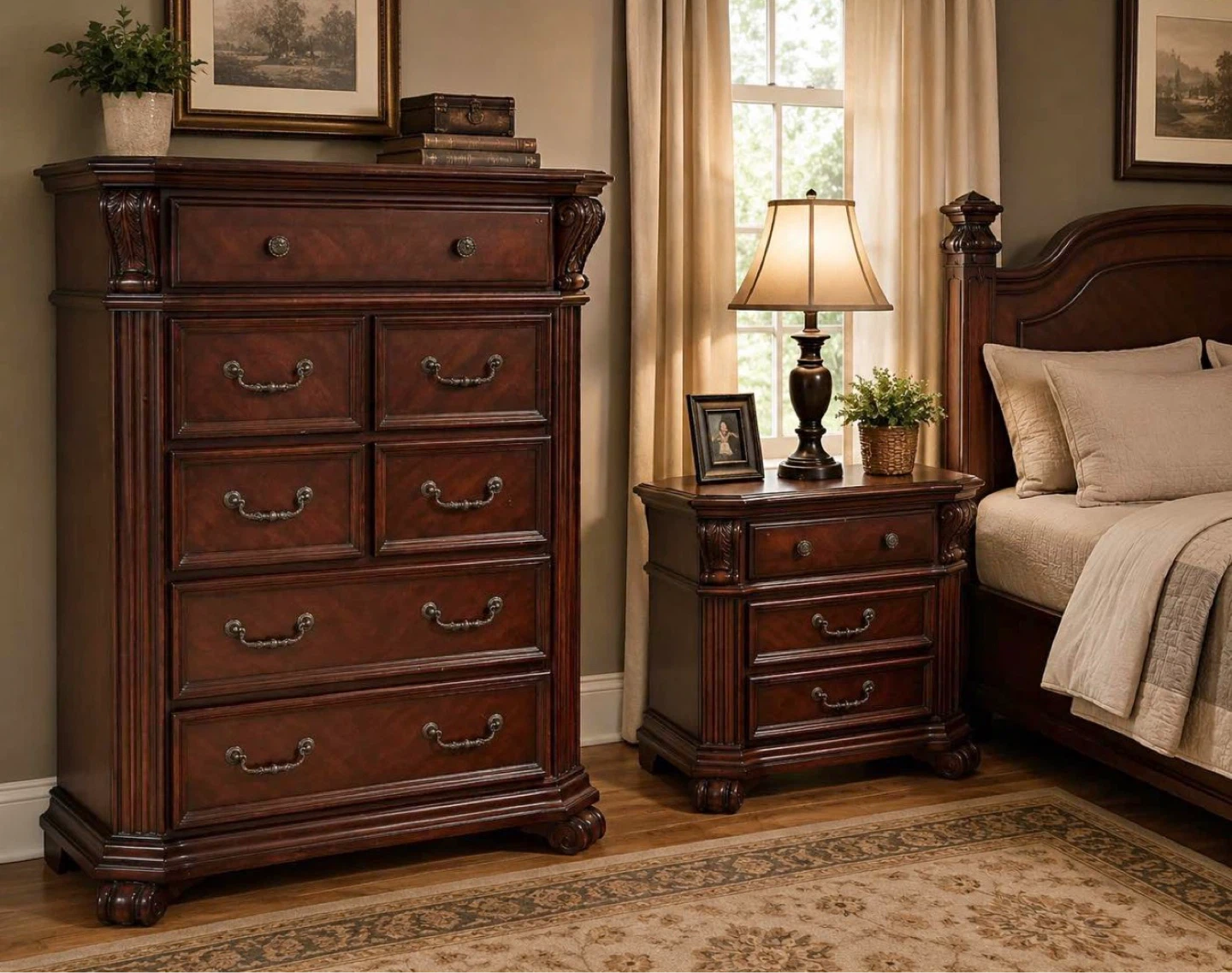 Mahogany Bedroom Set - Chest of Drawers and Nightstand