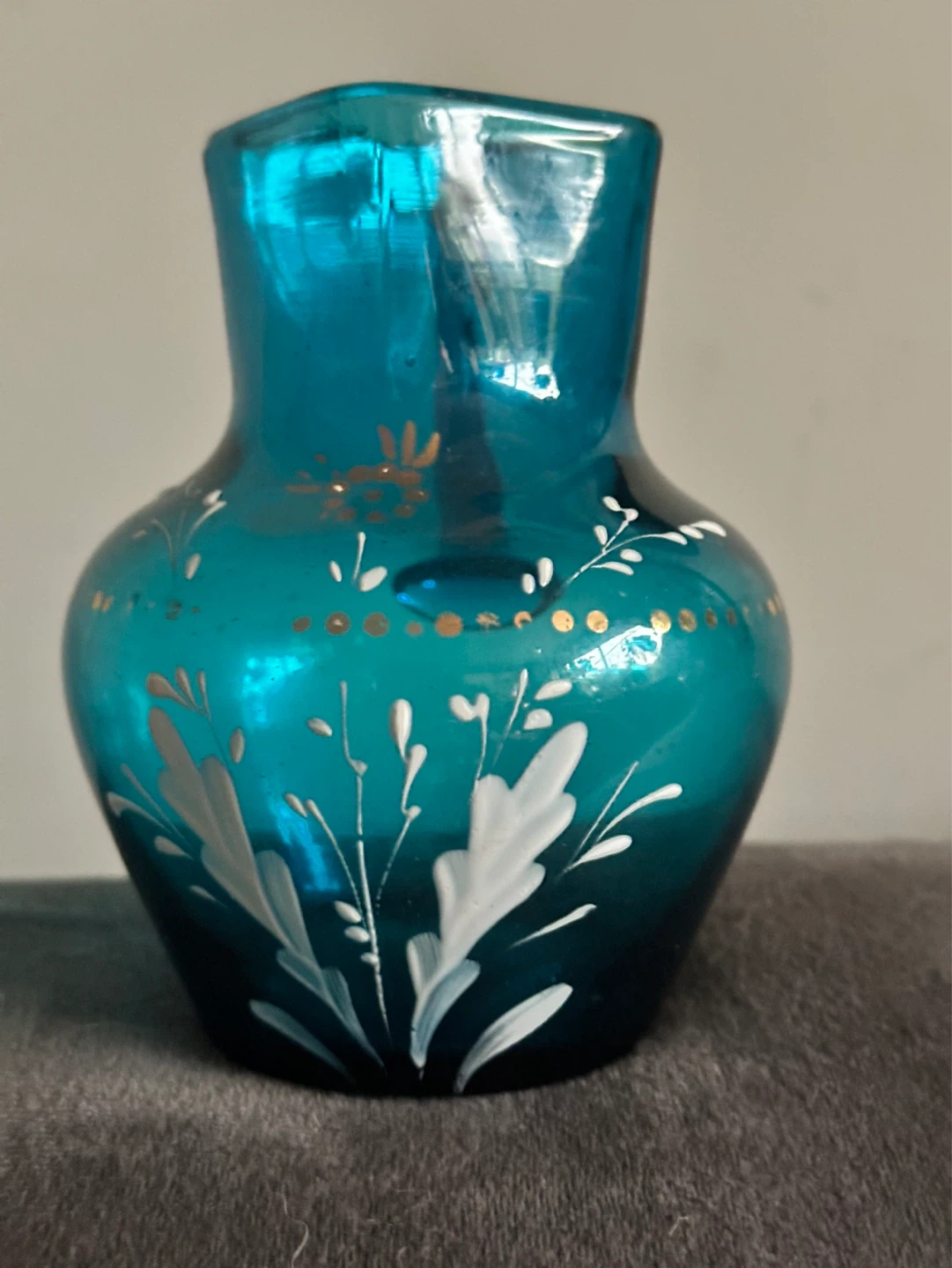 Victorian Blown Glass Jug Hand-painted Enamel