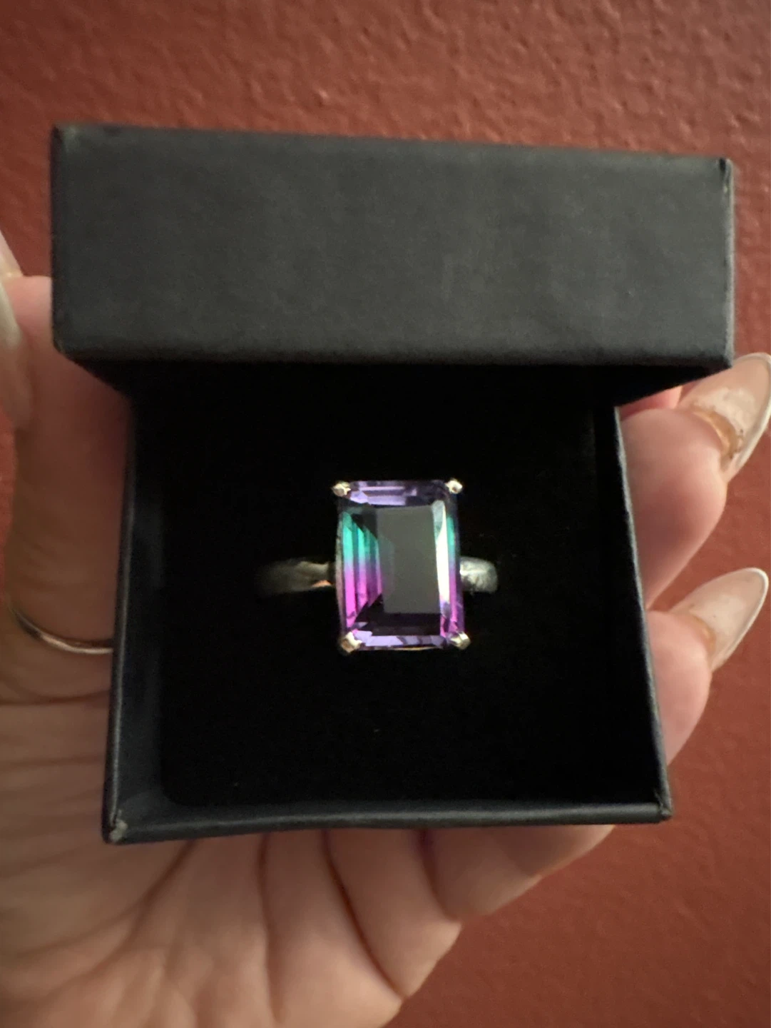 Genuine 925 Sterling Silver Genuine  Emerald Cut Mystical Topaz
