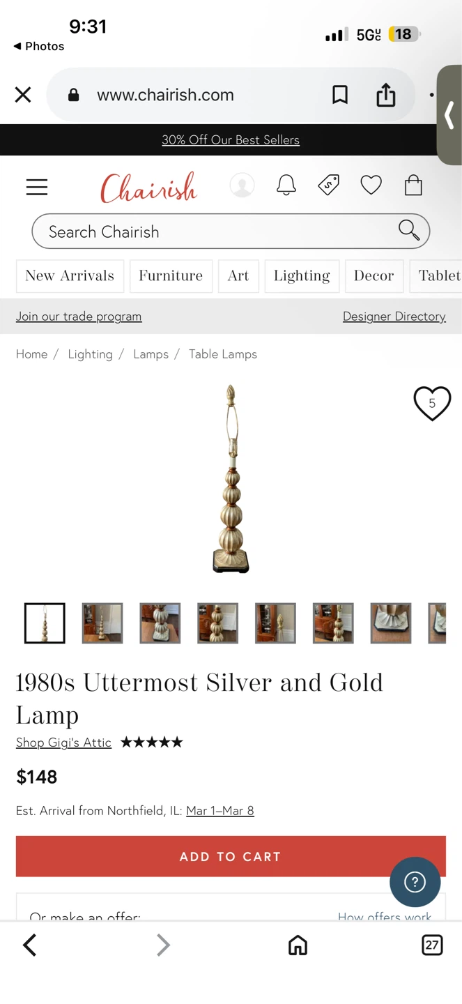 1980s Uttermost Silver and Gold Stacked Ball Table Lamp (1) - photo 2
