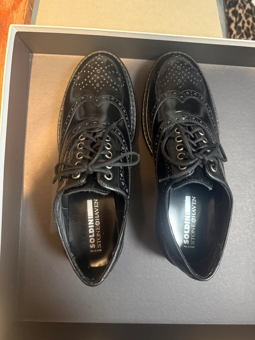 Soldini Stone@Haven Black Leather Wingtip Brogues - Size 39 - photo 2
