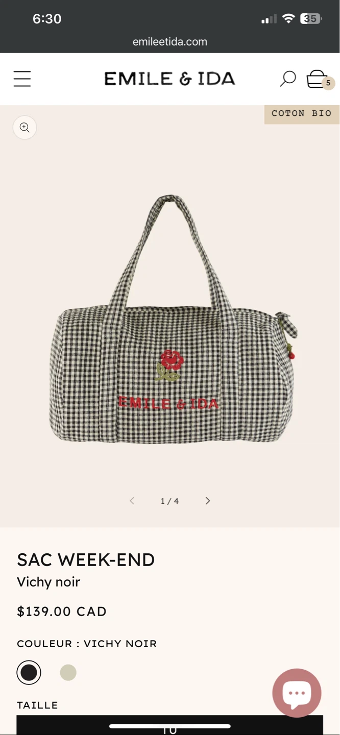 Emile & Ida "Vichy Noir" Weekend Bag