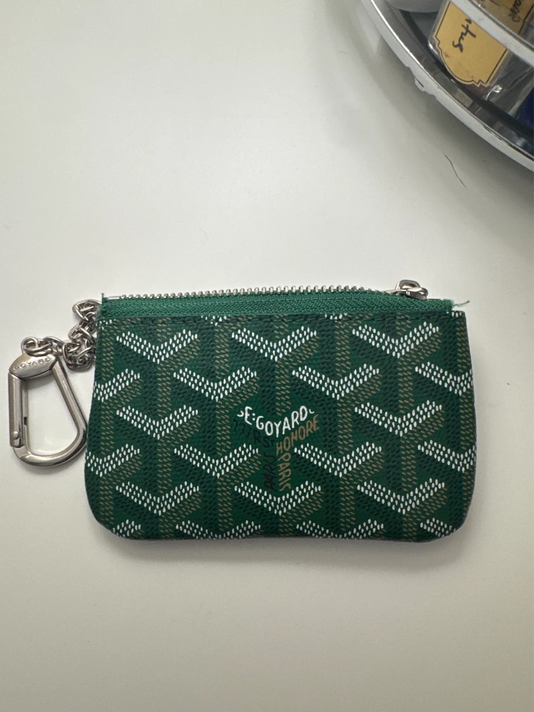 Goyard Green Chevron Coin Pouch with Keychain