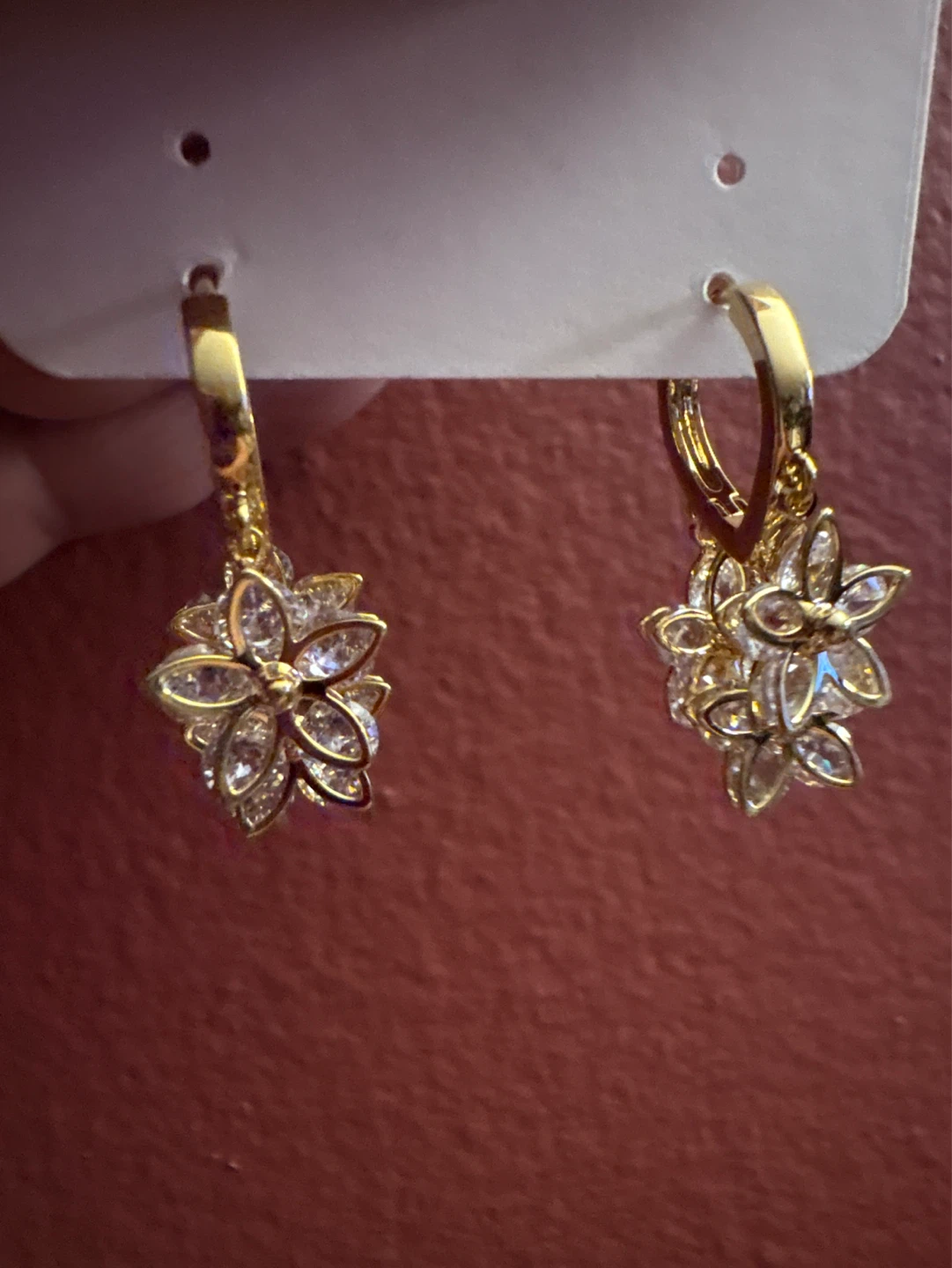 New Gold cubic zircon Flower Dangle Earrings