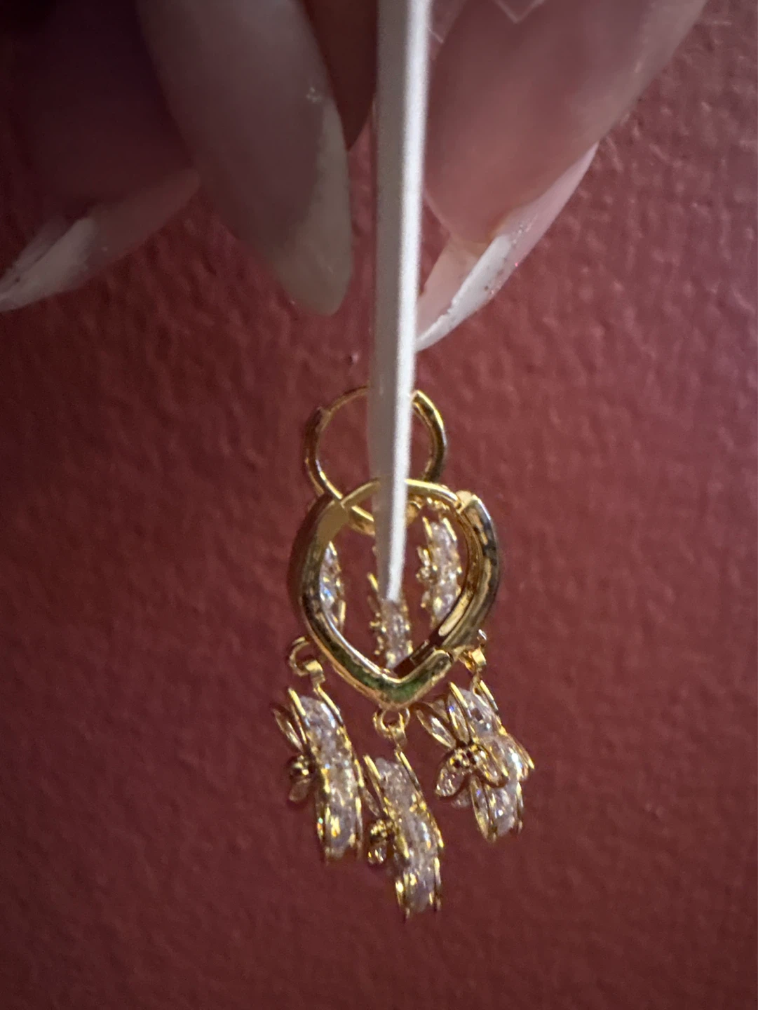 New Gold cubic zircon Flower Dangle Earrings - photo 2