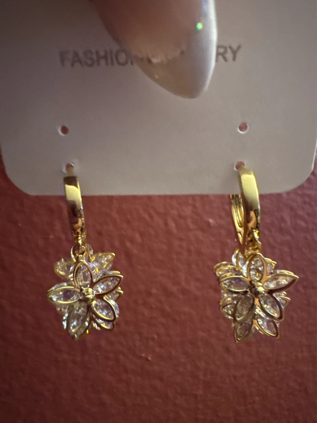 New Gold cubic zircon Flower Dangle Earrings - photo 4