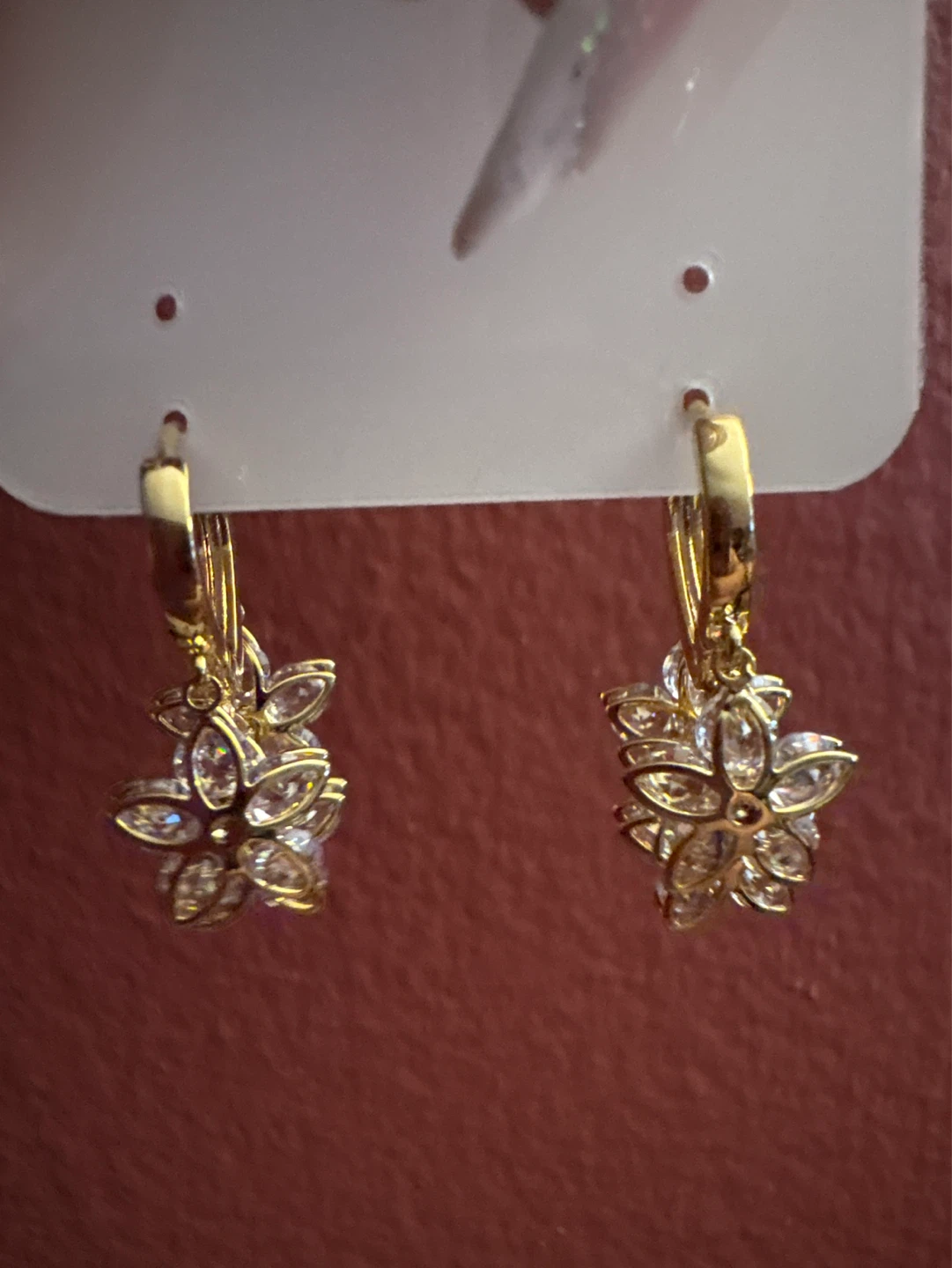 New Gold cubic zircon Flower Dangle Earrings - photo 3