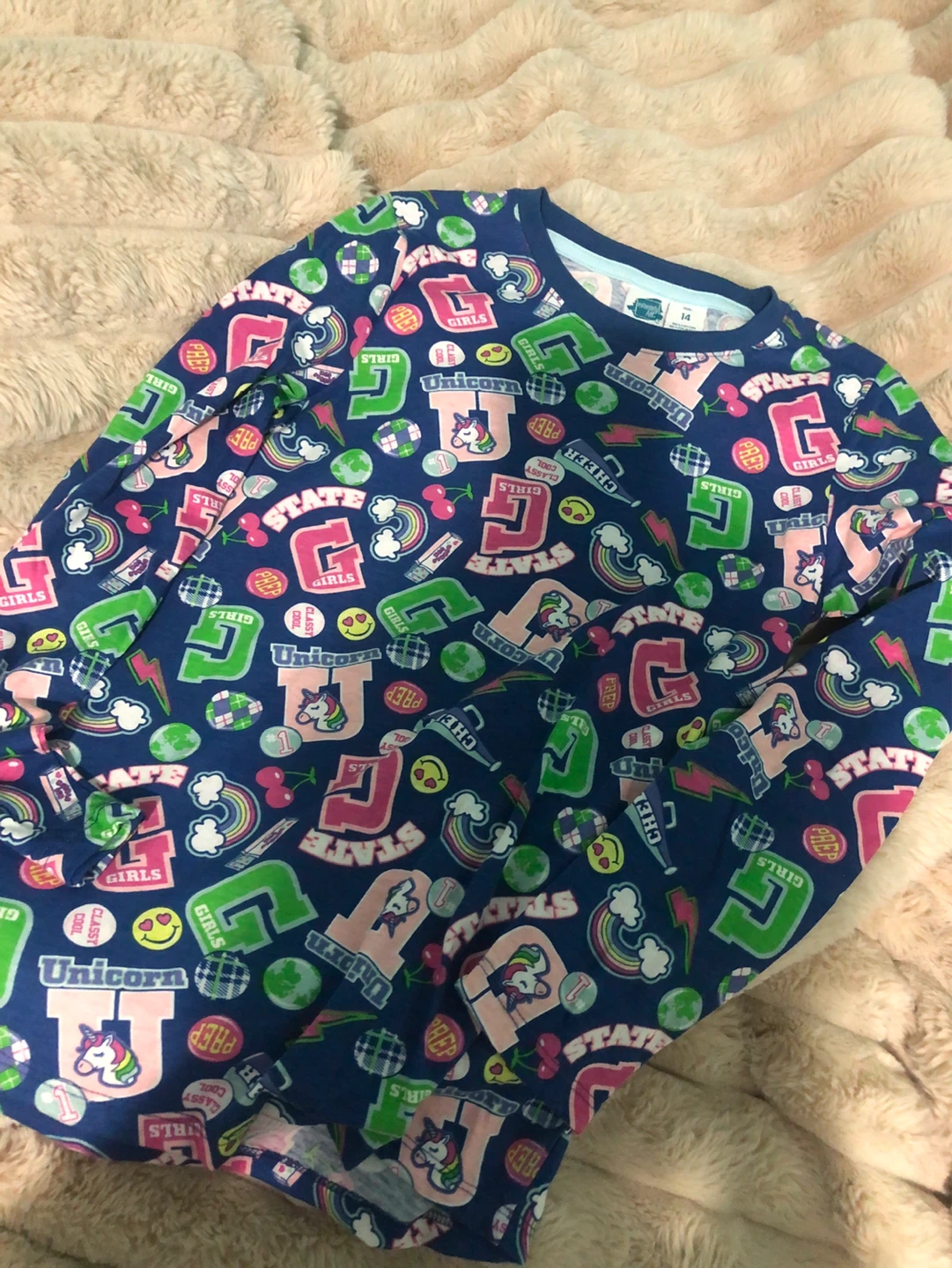 Extremely Me Girls Unicorn Graphic Long Sleeve Shirt Size 14