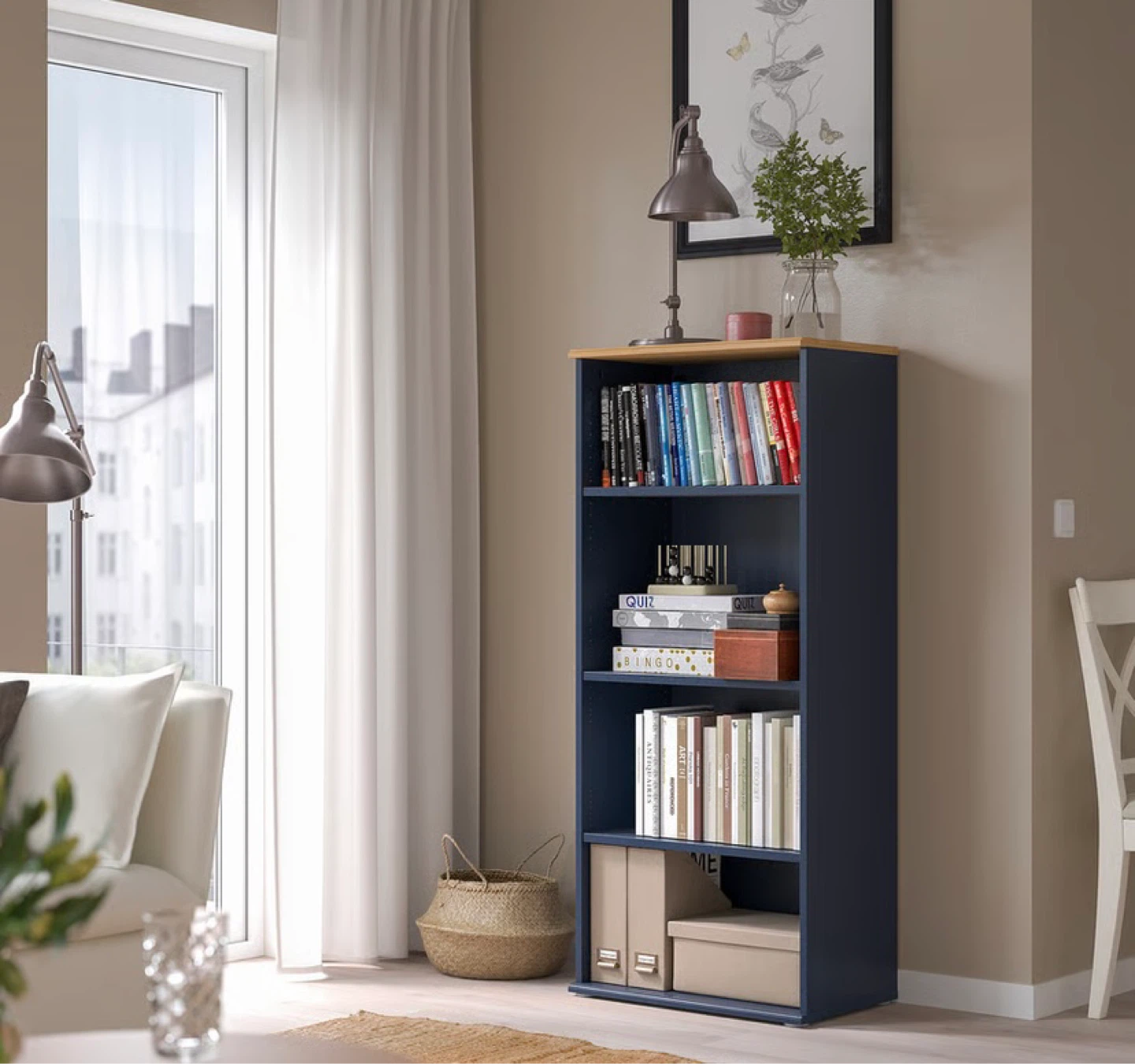 Dark Blue Bookshelf with Light Wood Top - photo 2