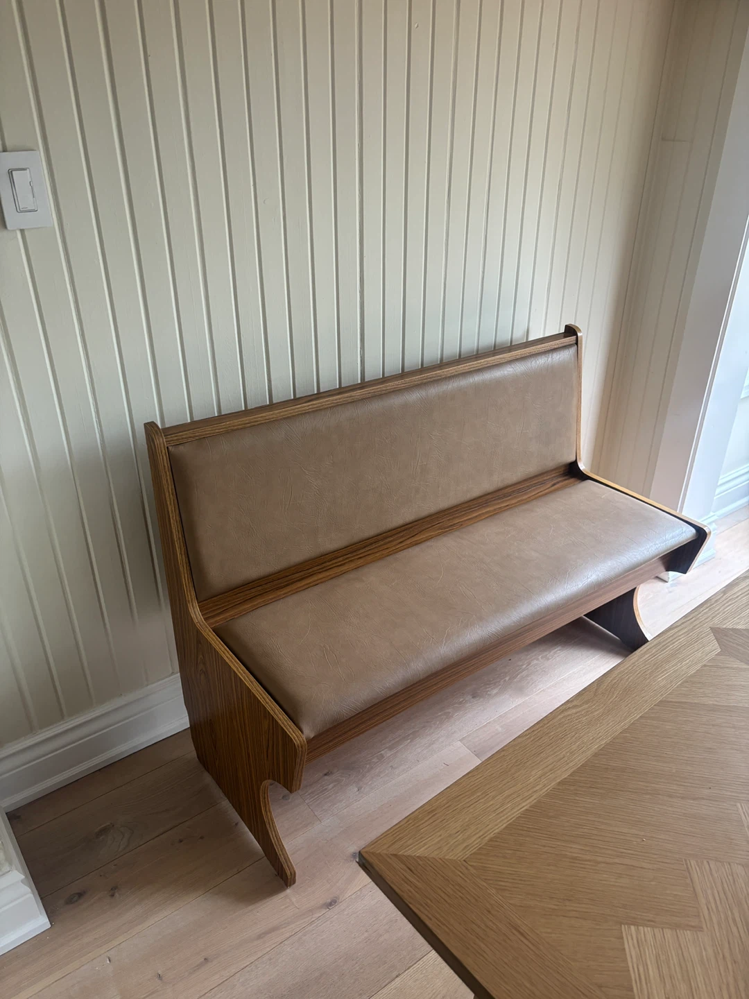 Wooden Booth Bench with Faux Leather Seat