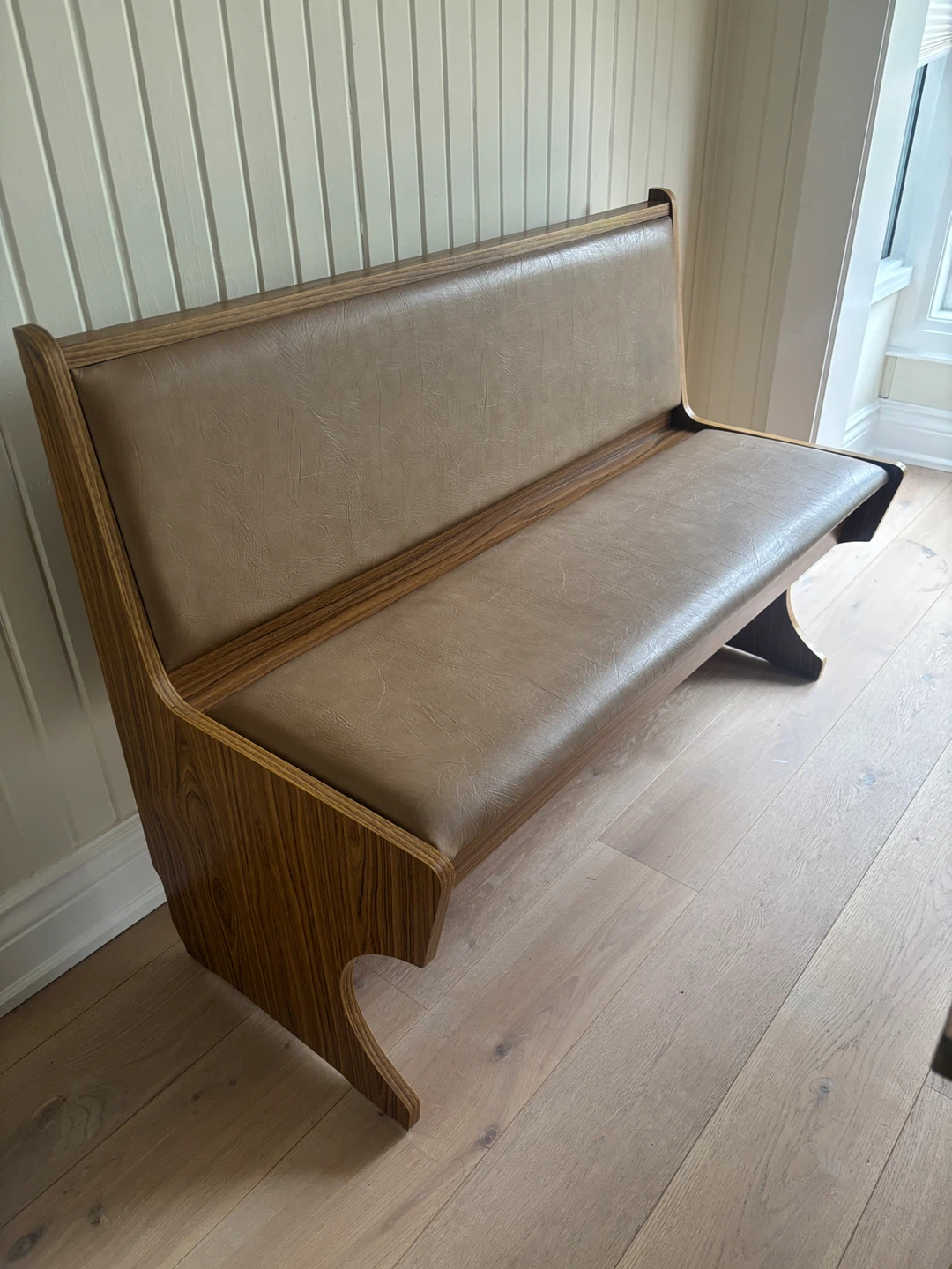 Wooden Booth Bench with Faux Leather Seat - photo 2