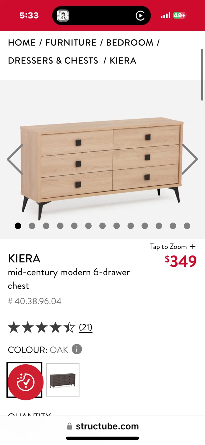 Structube Kiera Mid-Century Modern 6-Drawer Chest - Oak
