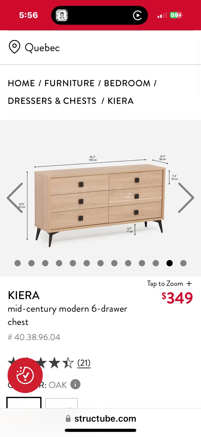 Structube Kiera Mid-Century Modern 6-Drawer Chest - Oak - photo 2
