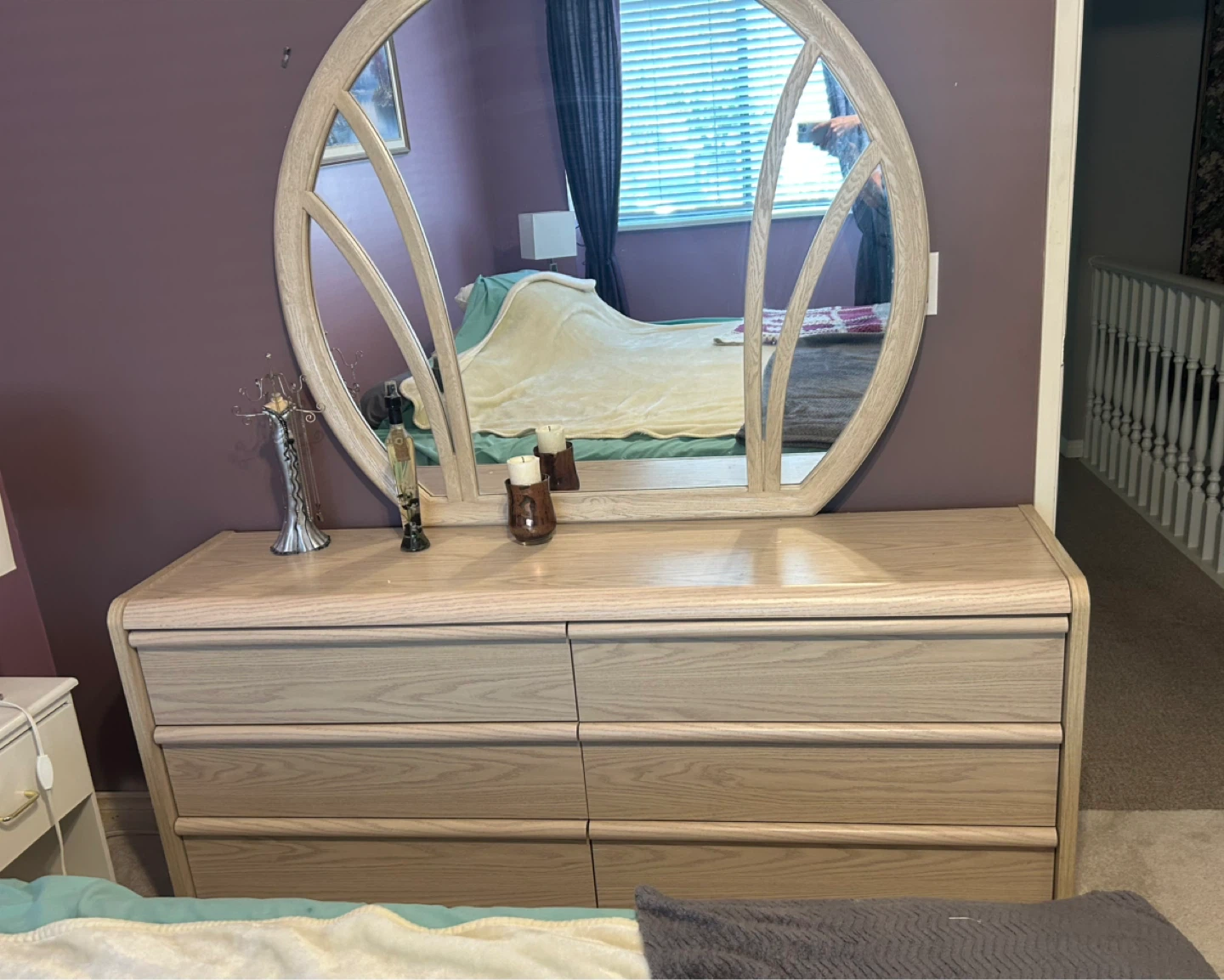 Light Wood Dresser with Mirror and Cabinet
