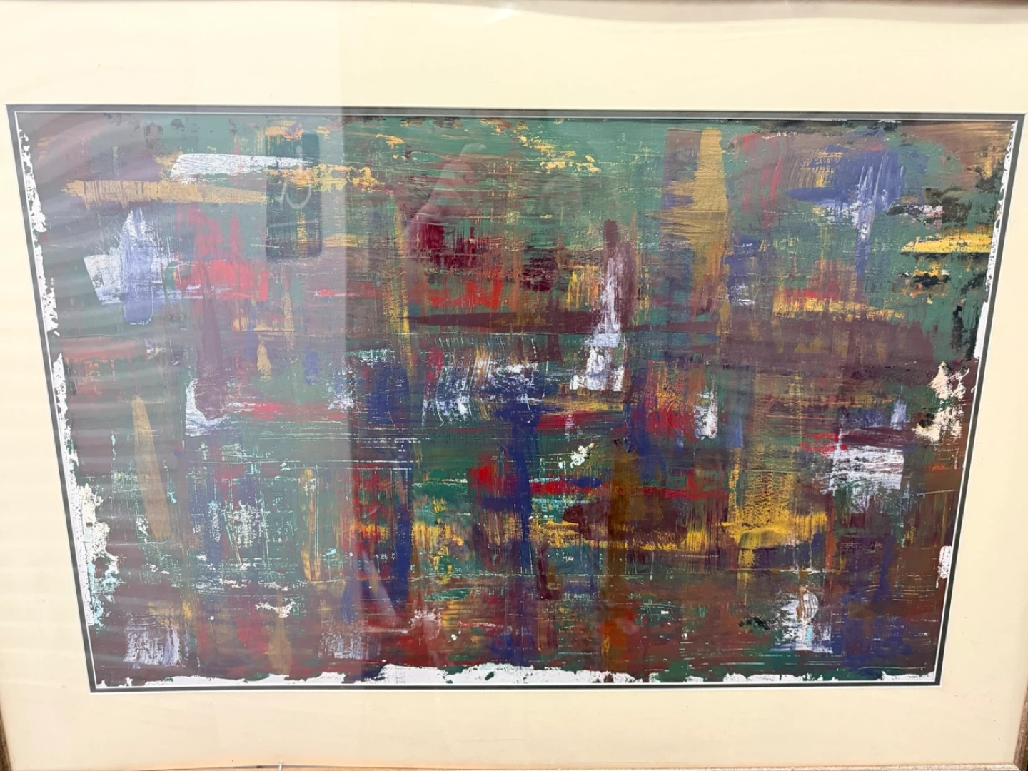 Large Abstract Painting in a Beautiful Distressed Vintage Frame - photo 3