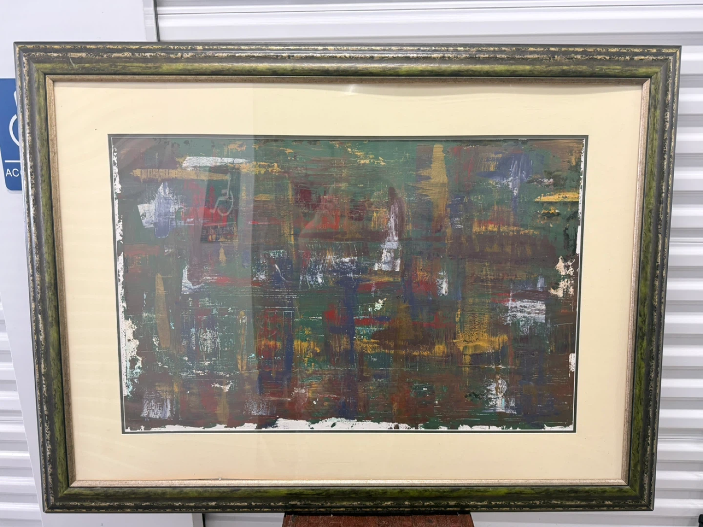 Large Abstract Painting in a Beautiful Distressed Vintage Frame