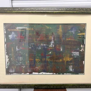 Large Abstract Painting in a Beautiful Distressed Vintage Frame