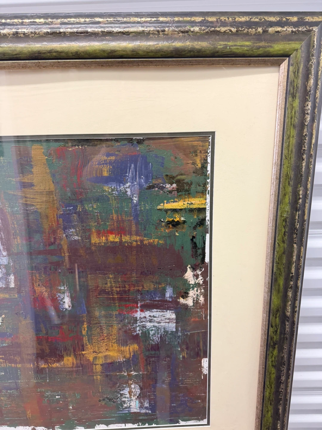 Large Abstract Painting in a Beautiful Distressed Vintage Frame - photo 5