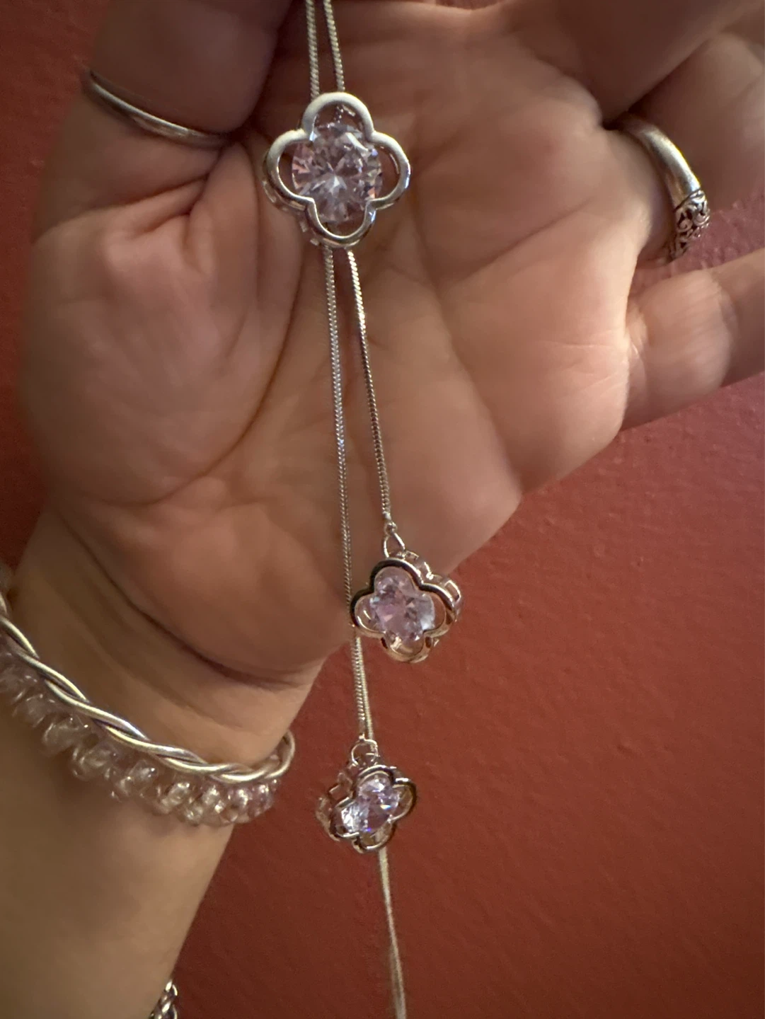 14k white gold SS Clover Necklace with Cubic Zirconia - photo 2