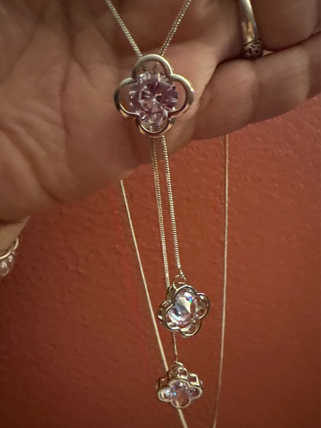 14k white gold SS Clover Necklace with Cubic Zirconia - photo 5
