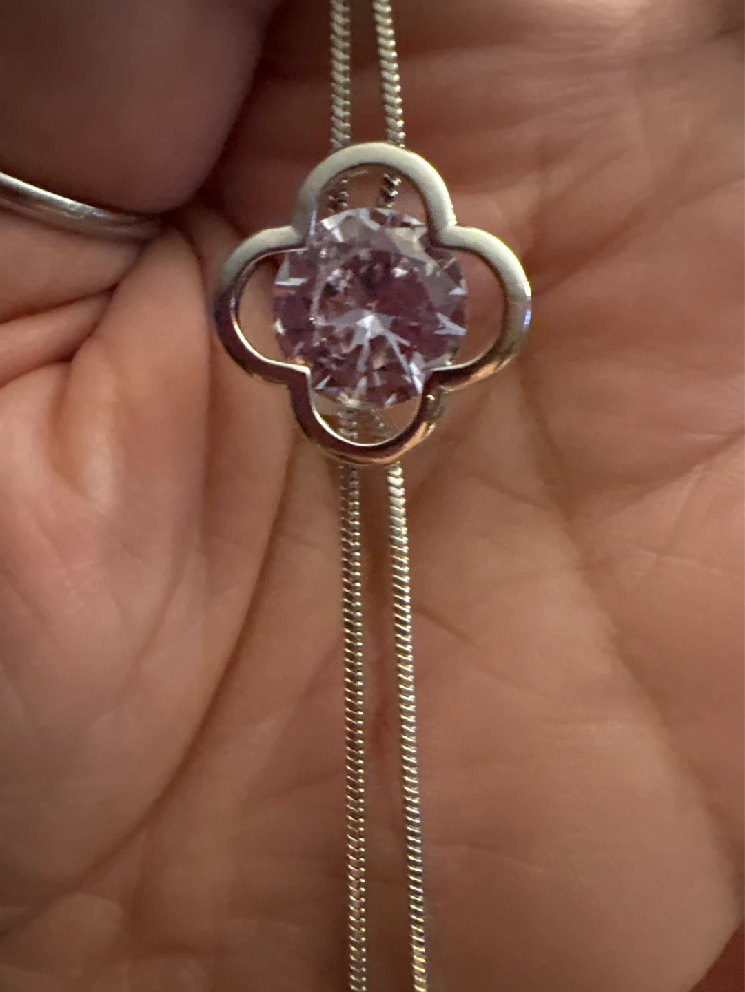 14k white gold SS Clover Necklace with Cubic Zirconia