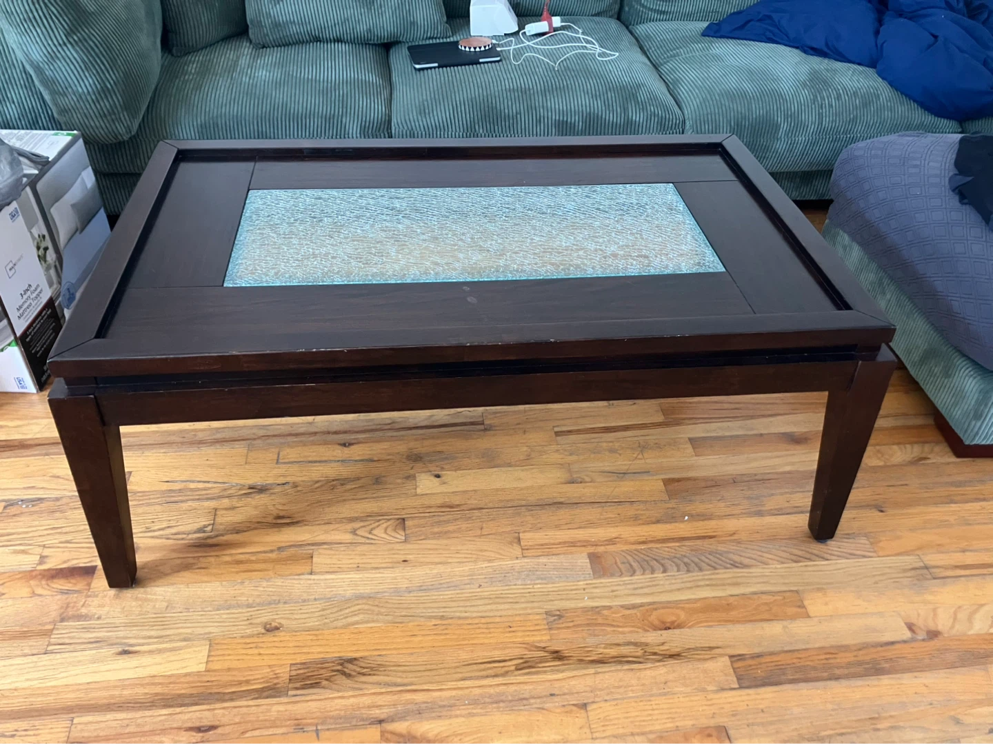 Dark Wood Coffee Table with Glass Inlay