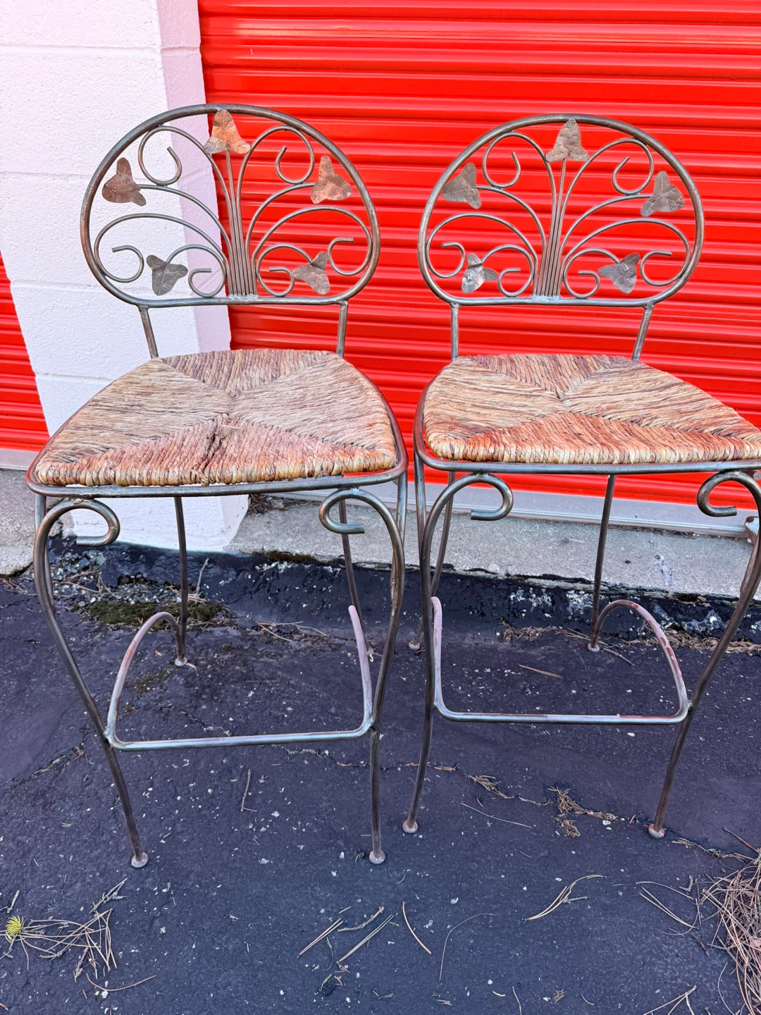 VTG MCM Iron Bar Stools w/natural woven seats - photo 4