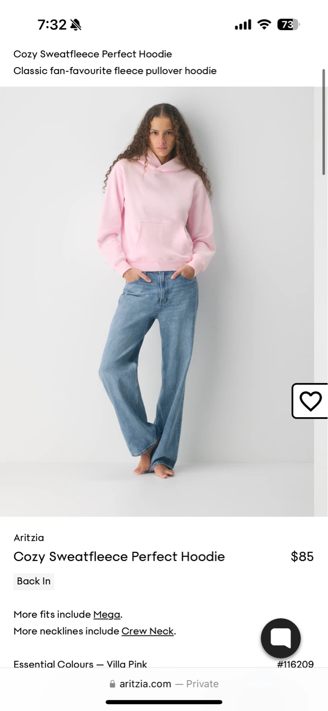 Aritzia sweatfleece perfect hoodie villa pink