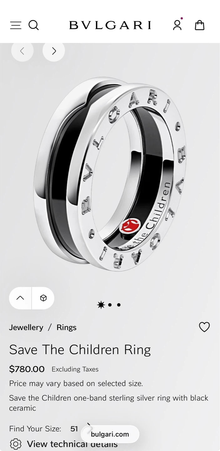 BVLGARI Save The Children Ring – Sterling Silver & Black Ceramic