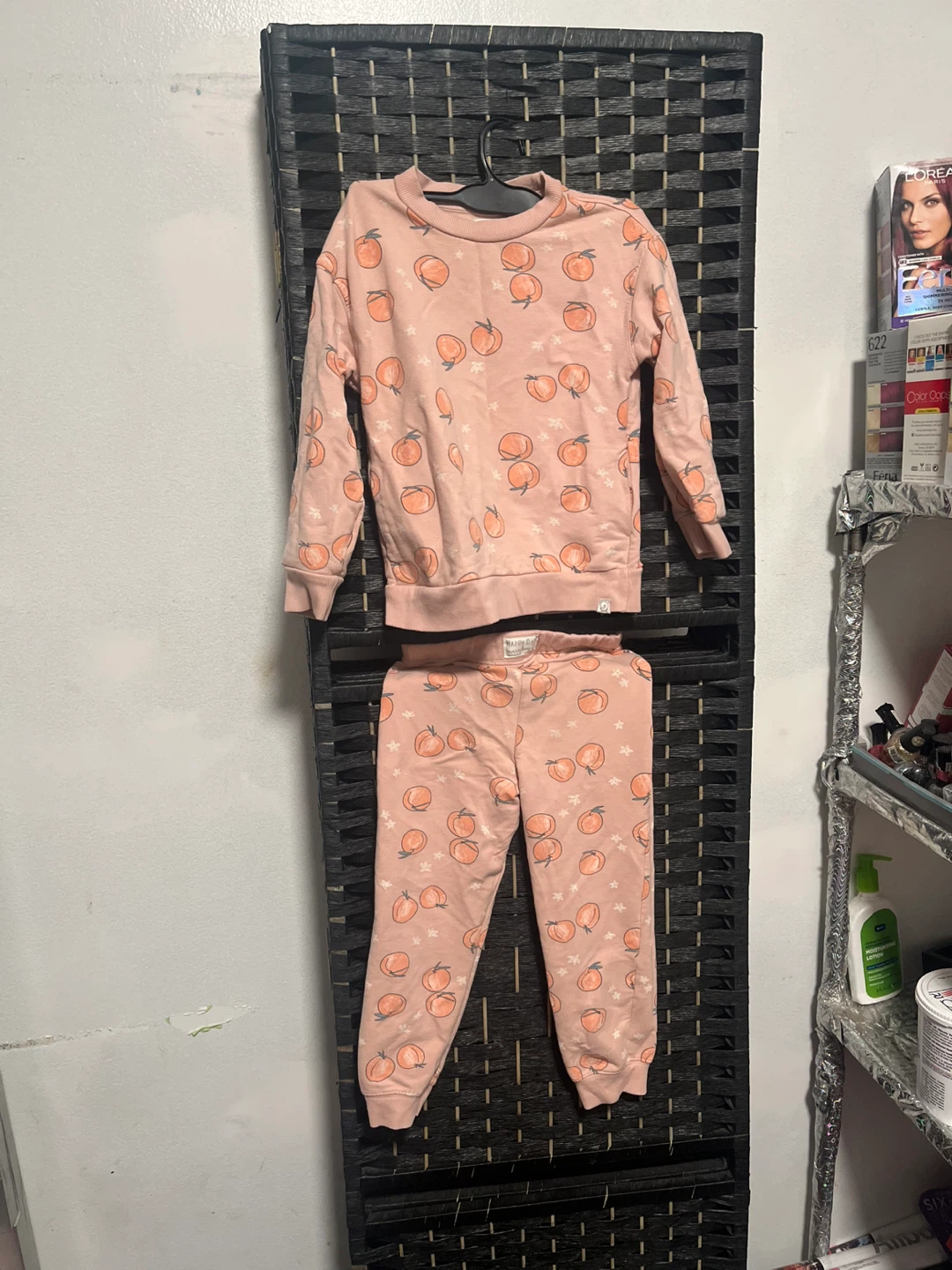 Kids Peach Print Sweatshirt and Pants Set - photo 2