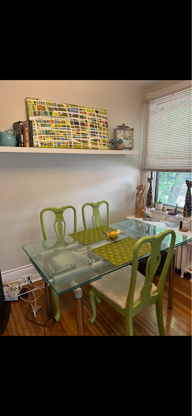 Glass Top Dining Table with 4 Green Chairs - photo 5