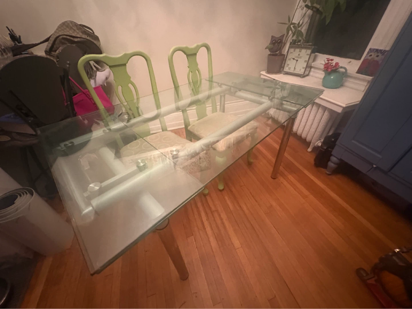 Glass Top Dining Table with 4 Green Chairs - photo 3