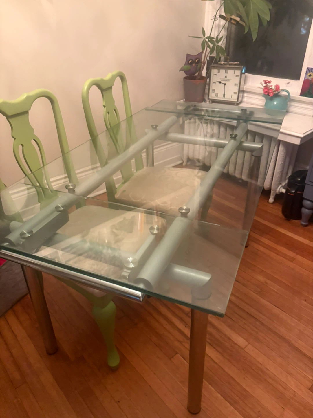 Glass Top Dining Table with 4 Green Chairs - photo 2