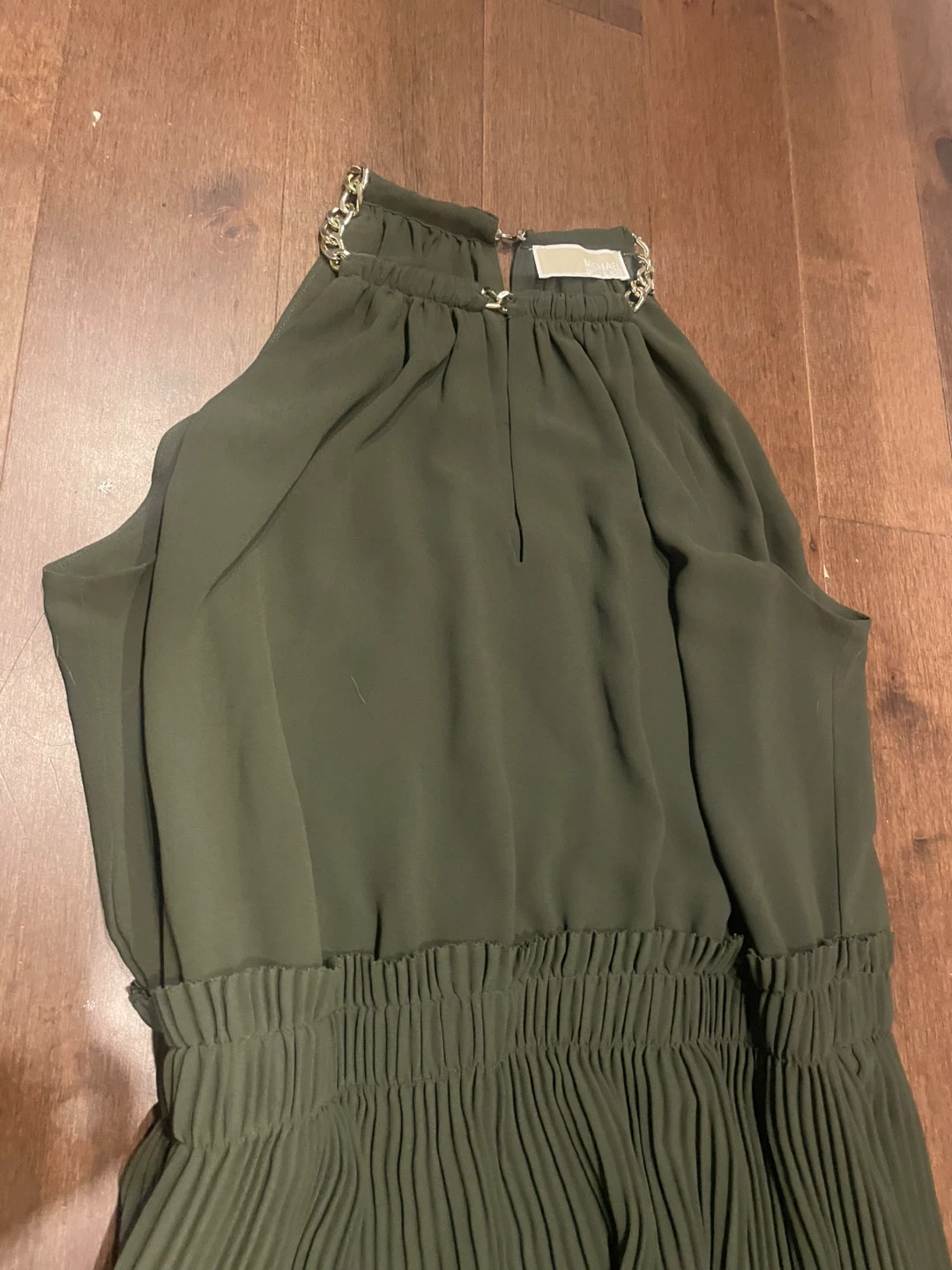 MICHAEL KORS Olive Green Halter Dress with Chain Detail - photo 3
